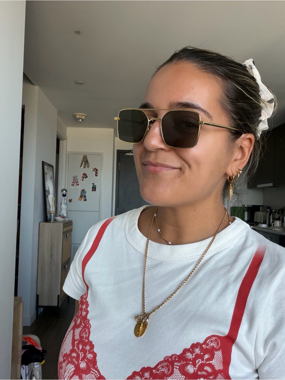 Gold Frame Square Sunglasses - Unbranded - Olive Lenses